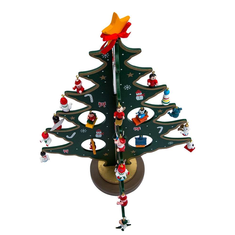 Kurt Adler 11.75-Inch Wooden Tree with Miniature Wooden Ornaments, 25 Piece Set